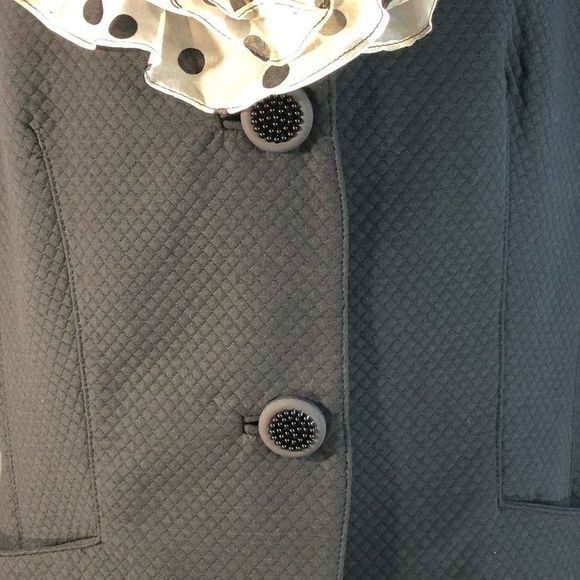 Bigio Collection Black Quilted Two Button Blazer Silk Ruffle Collar and Cuffs 12 - Picture 4 of 11